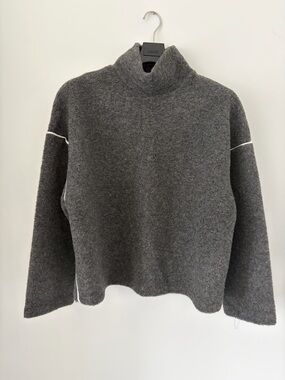 Zara Charcoal Gray Turtleneck Sweater with White Seam Detail
